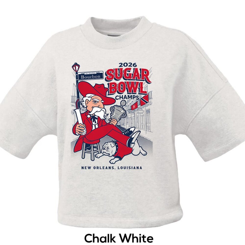 Ole Miss Sugar Bowl Champs 2026 Boxy Cropped Short Sleeve Fleece WHITE